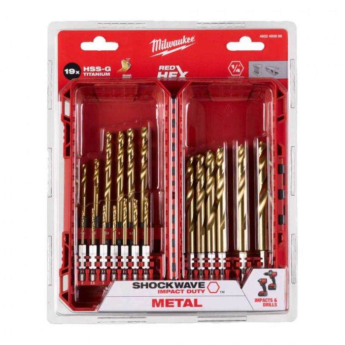 Набір свердл по металу Milwaukee RedHEX HSS-G TiN, 19 шт