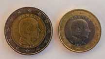 Lote de Moedas 2 e 1 eur Mónaco de 2014