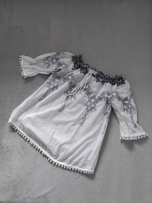 Biała haftowana bluzka hiszpanka/off shoulder bawełna r. uni (S/M)