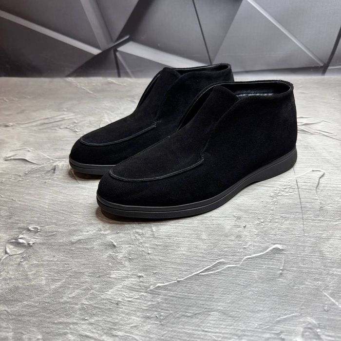 Ботинки Зимние мужские Замшевые Лоферы LORO PIANA Dark! Замша+МЕХ!