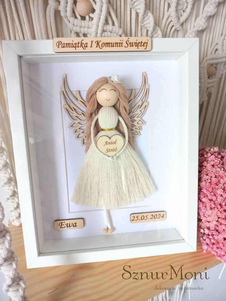 Anioł Stróż w ramce prezent na komunię chrzest