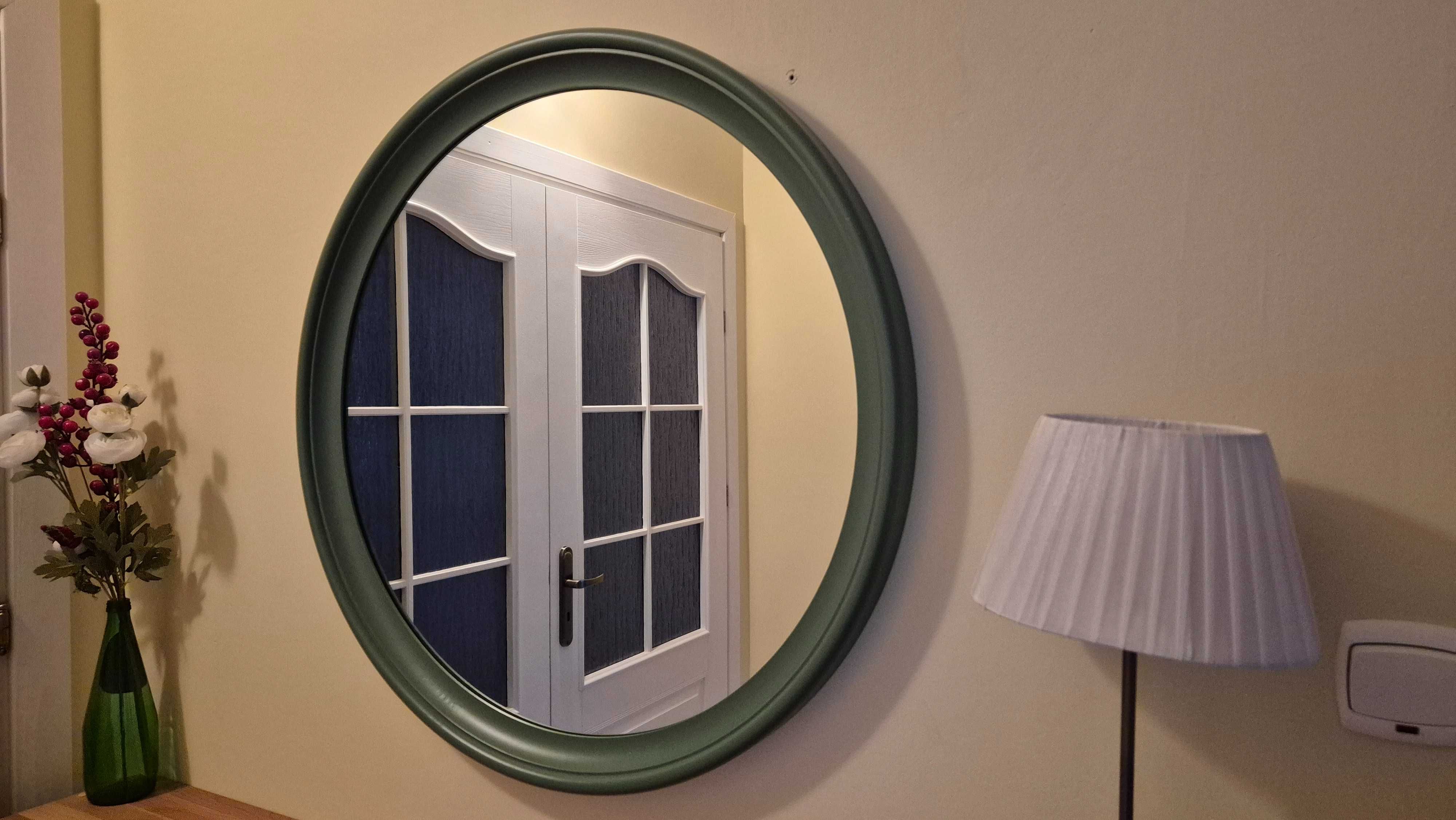 Okrągłe drewniane lustro Ikea Stabekk solidna rama średnica 75 cm