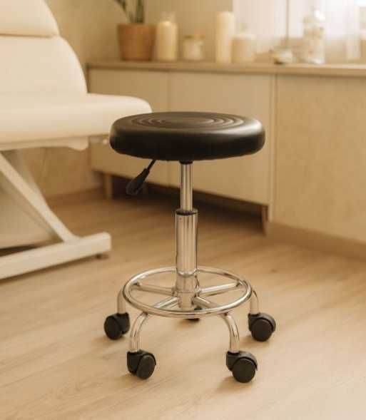 Stołek Obrotowy Taboret Kosmetyczny Medyczny Fotel Regulowany Czarny