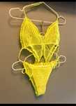 Bikini monokini szydełkowe żółte S M strój kąpielowy jednoczęściowy