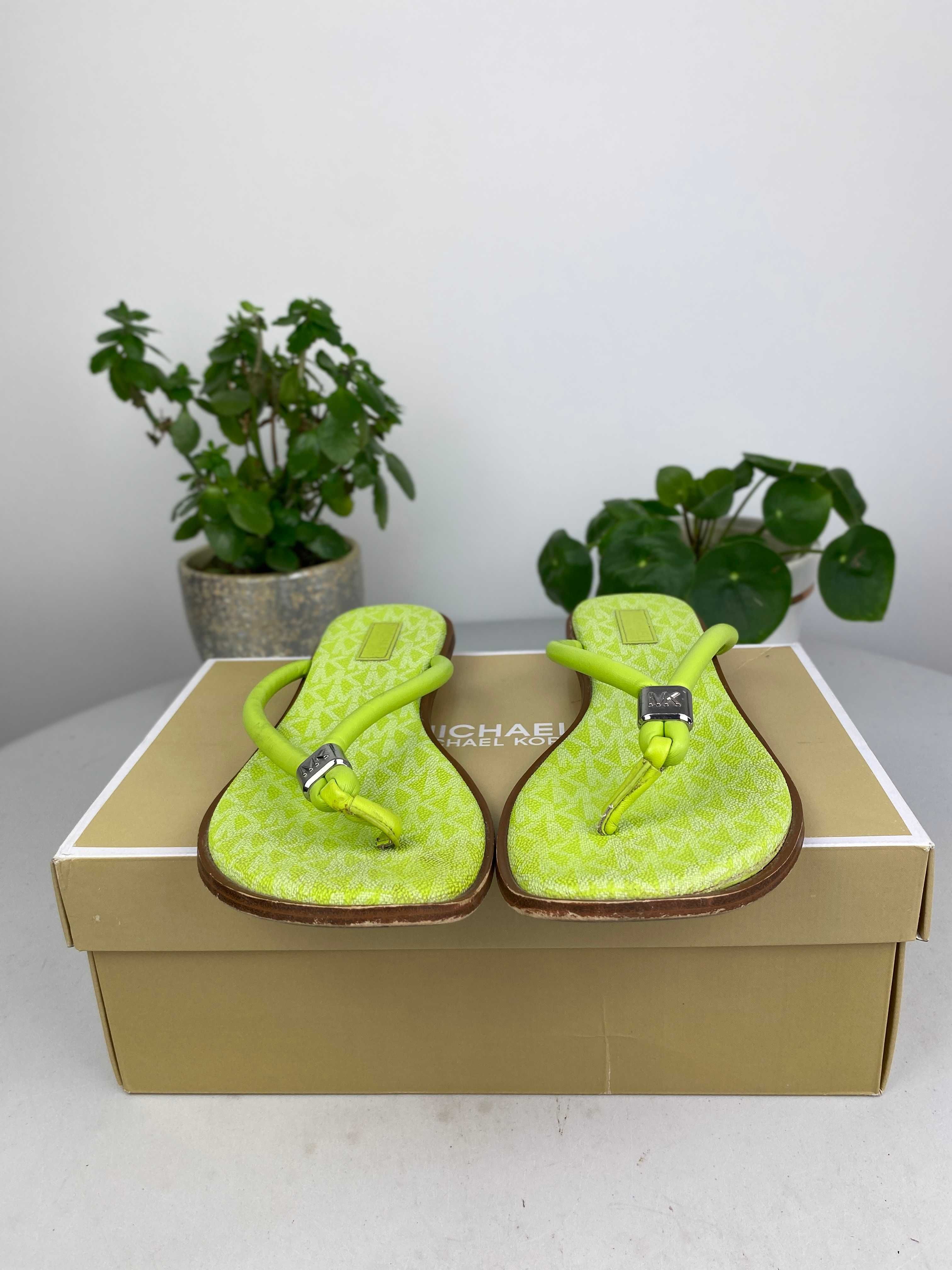 zielone limonkowe buty klapki japonki sandałki michael kors r38,5 n108