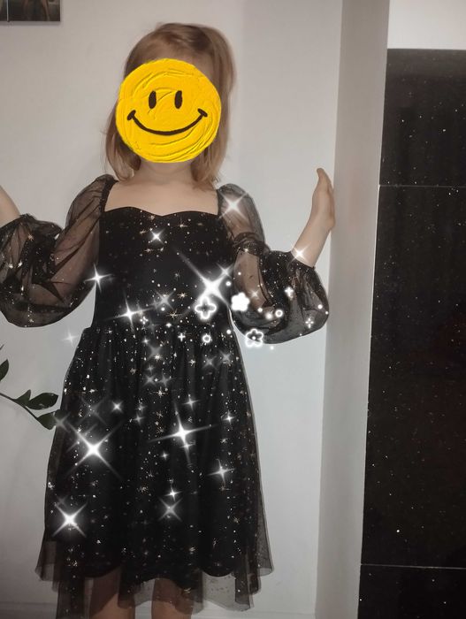 Sukienka okazje czarna e 116/122 tiulowa złota
