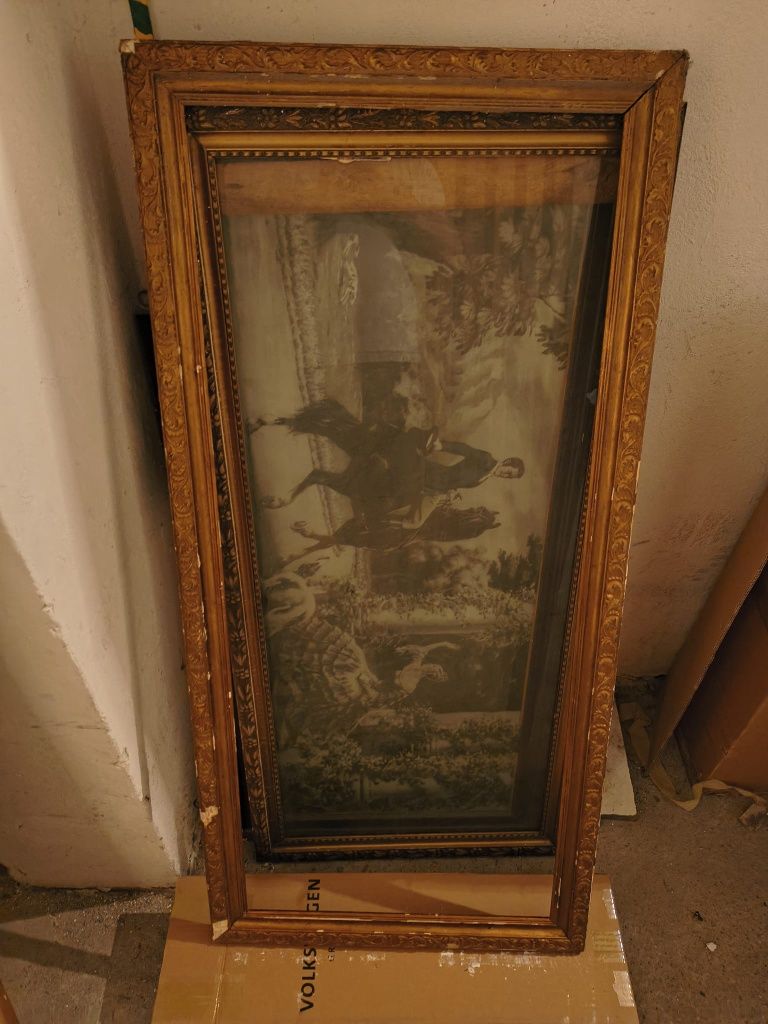 Ramy drewniane 130cm x 60 cm rama retro szkło złota