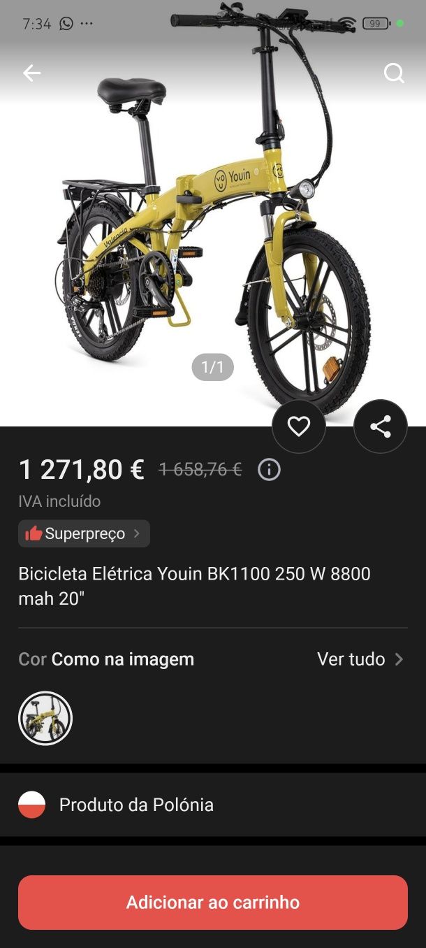 Bicicleta elétrica YOUIN BK1100