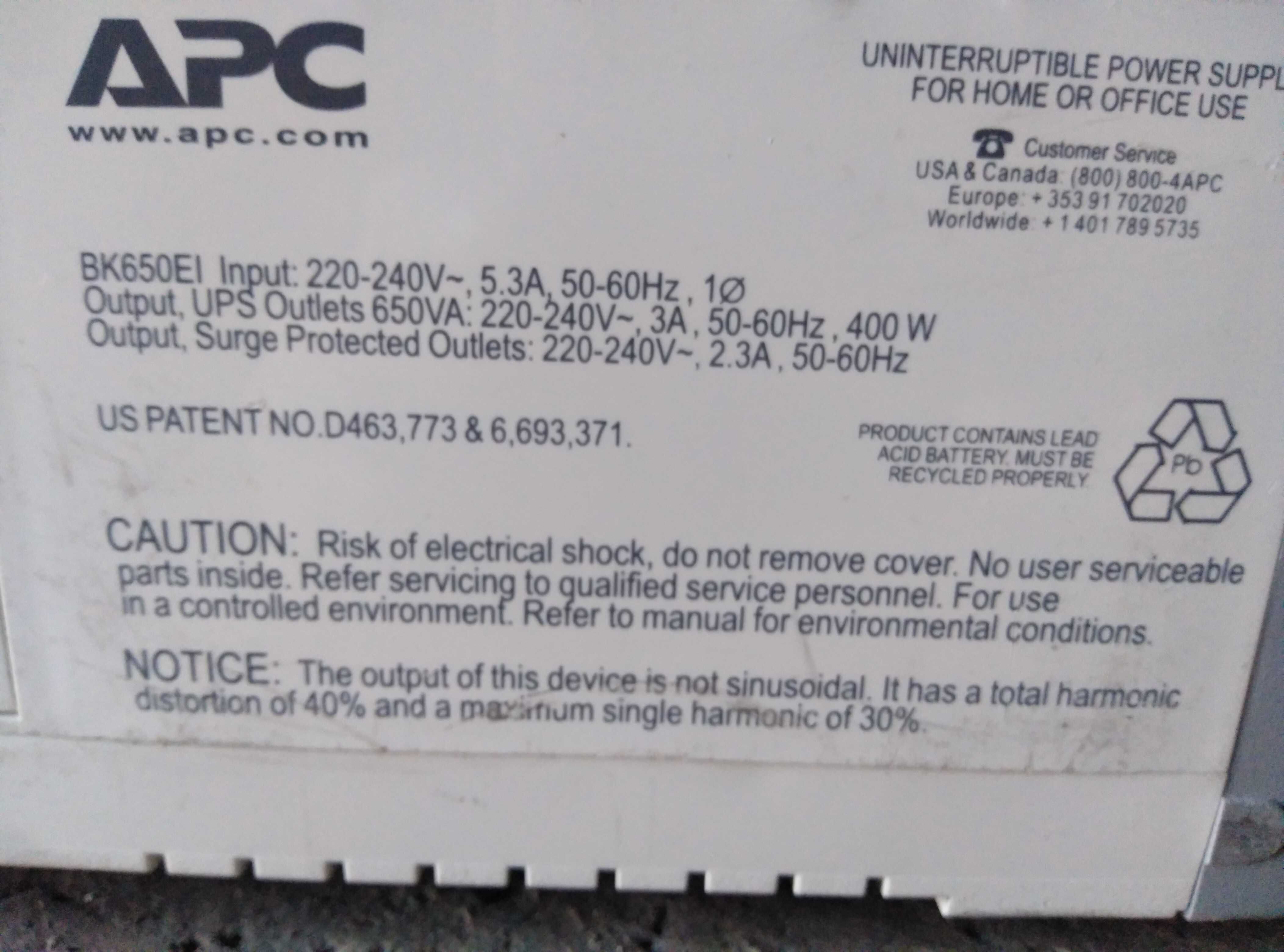 Ups APC Back-UPS CS 650