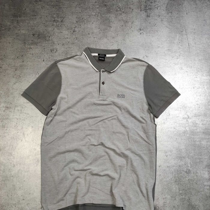 MĘSKA Koszulka POLO Elegancka Szara Bawełna Rękawki Hugo Boss Logo