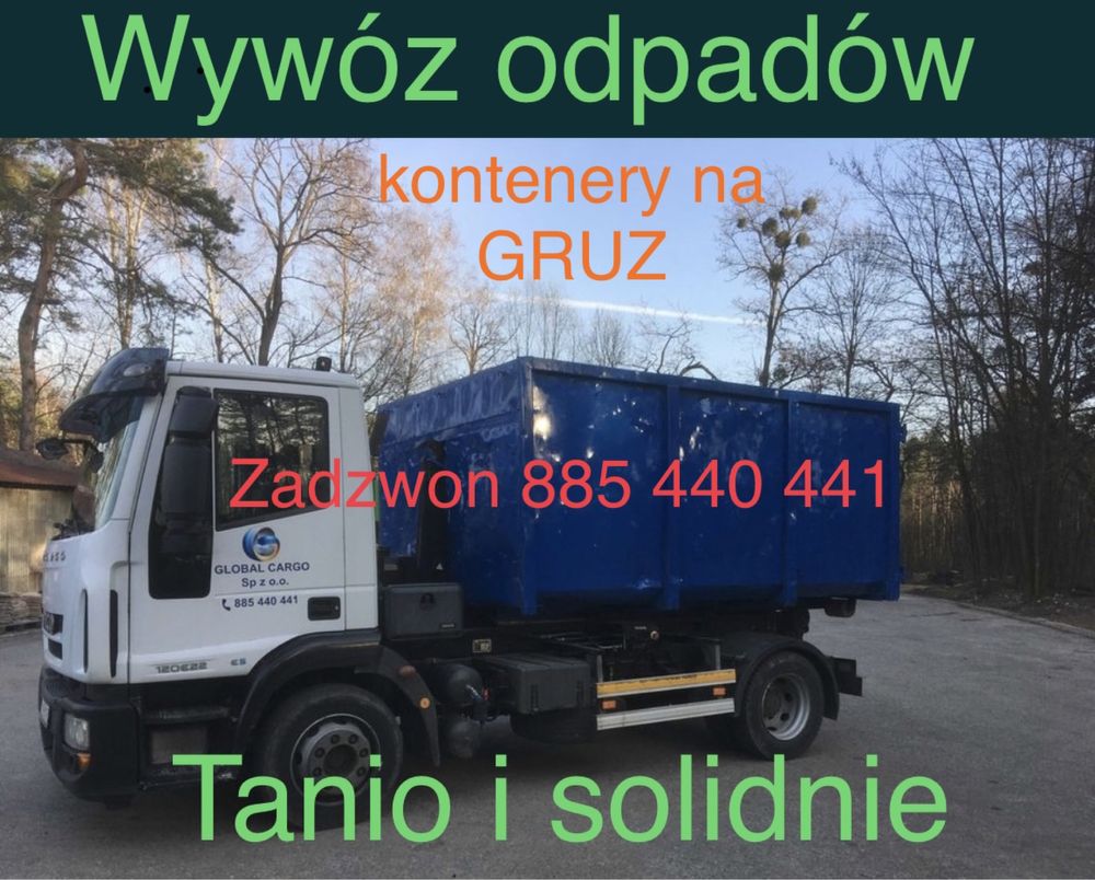 kontener na gruz, odpady poremontowe, wełna, styropian, papa, wywóz