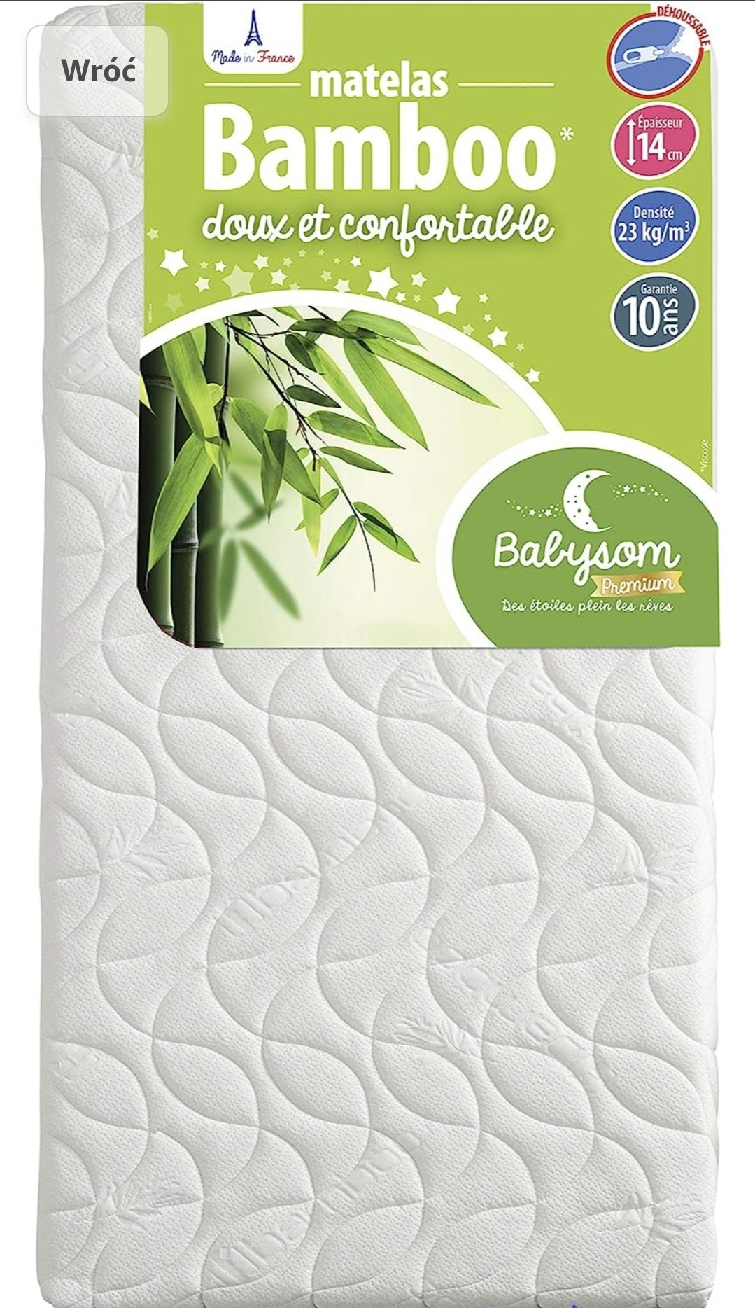 Materac bambusowy Babysom 60x120 cm. NOWY