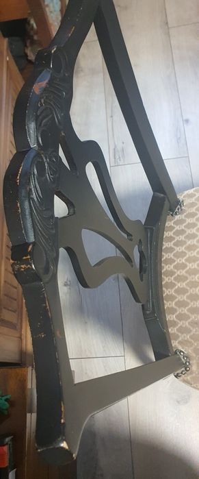 Komplet stół plus cztery krzesła chippendale czarny dębowy drewno