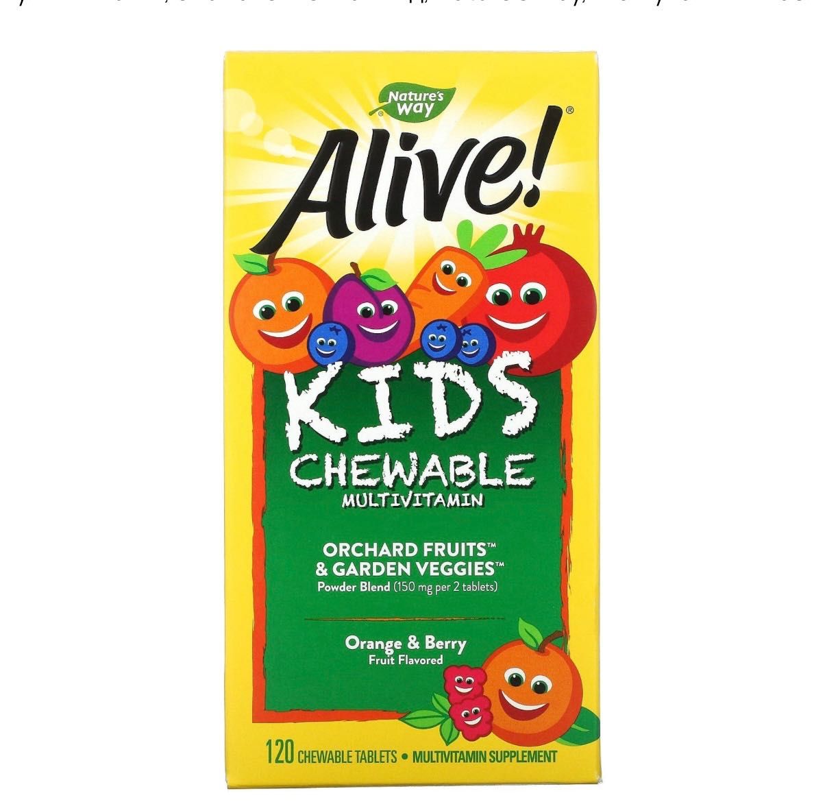 Alive! Дитячий жувальний мультивітамін, смак апельсина і ягід .