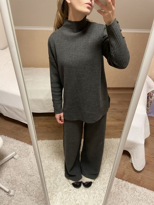 Осінній костюм трикотажний сірий, з сфертом, на резинці,