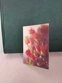 Мини открытка тюльпаны и сирень с наилучшими пожеланиями 5 х 7 см