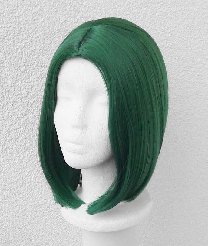 Krótka zielona peruka bez grzywki z przedziałkiem bob cosplay wig