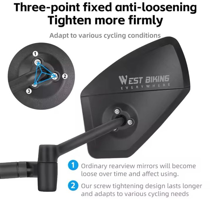 Rowerowe lusterko wsteczne WEST BIKING HD 360