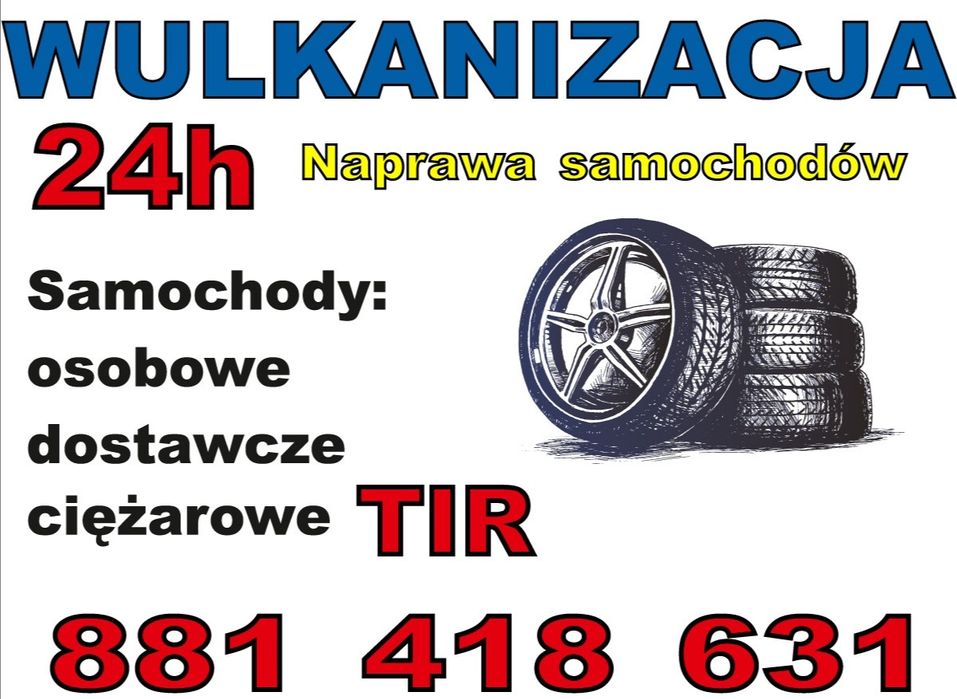 Wymiana opon, Wulkanizacja 24h/7, naprawa opon oraz samochódow