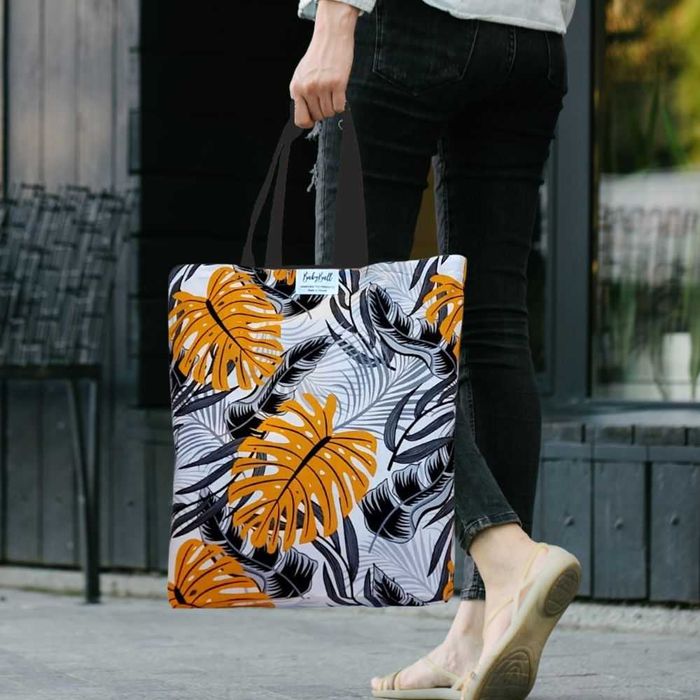 Torba na zakupy Bawełniana "Brązowa Monstera" – EKO Shopperka na Ramię