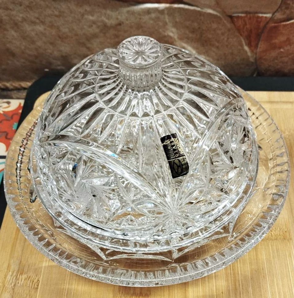 Хрустальная маслёнка икорница Bohemia раритет винтаж