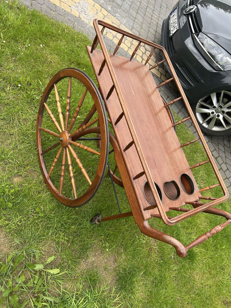Barek stolik na kołach drewniany oryginalny stan