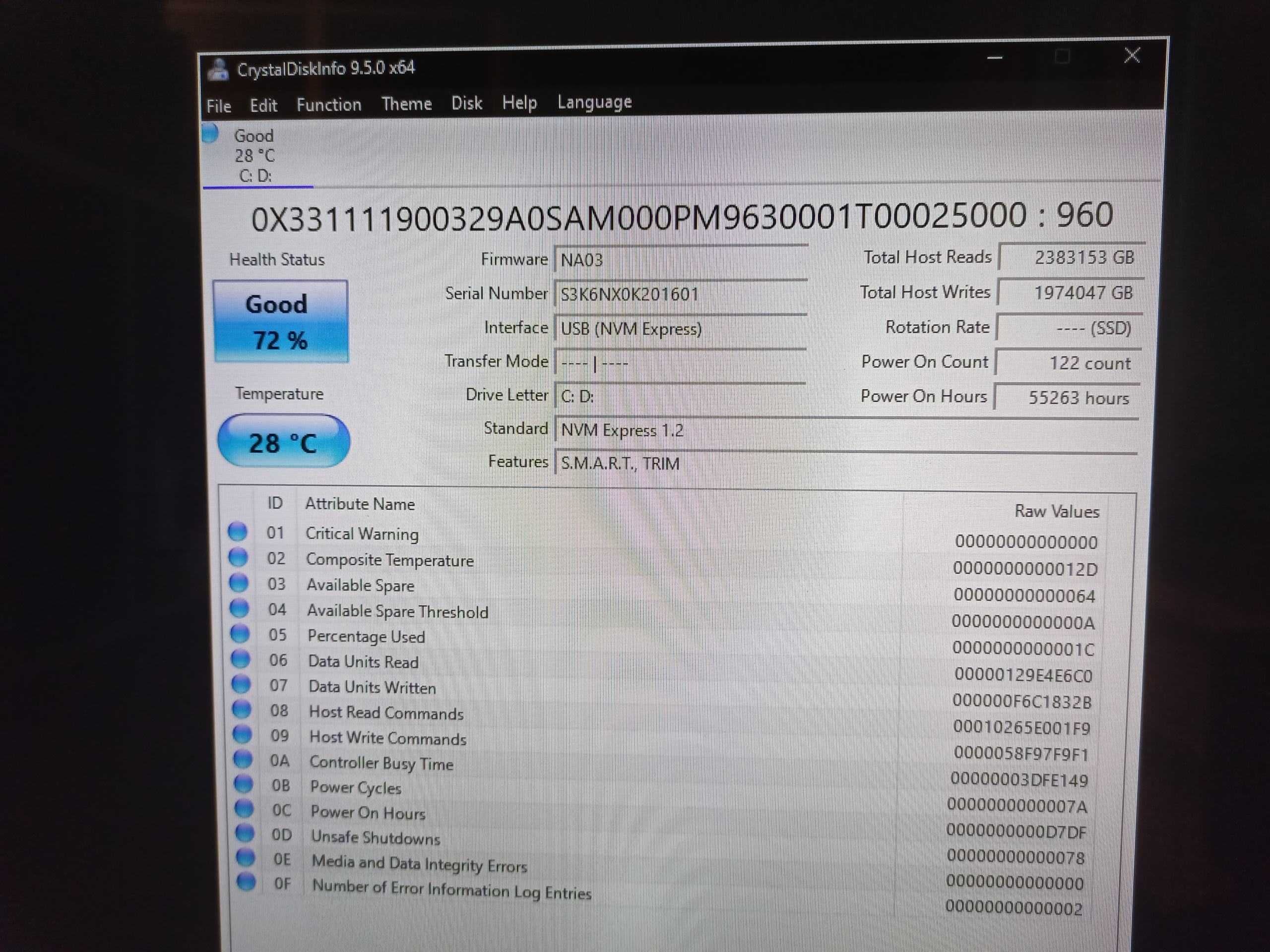960Gb NVMe M.2 22110 Samsung PM963  PCI-E 3.0x4 SSD MZ-1LW9600