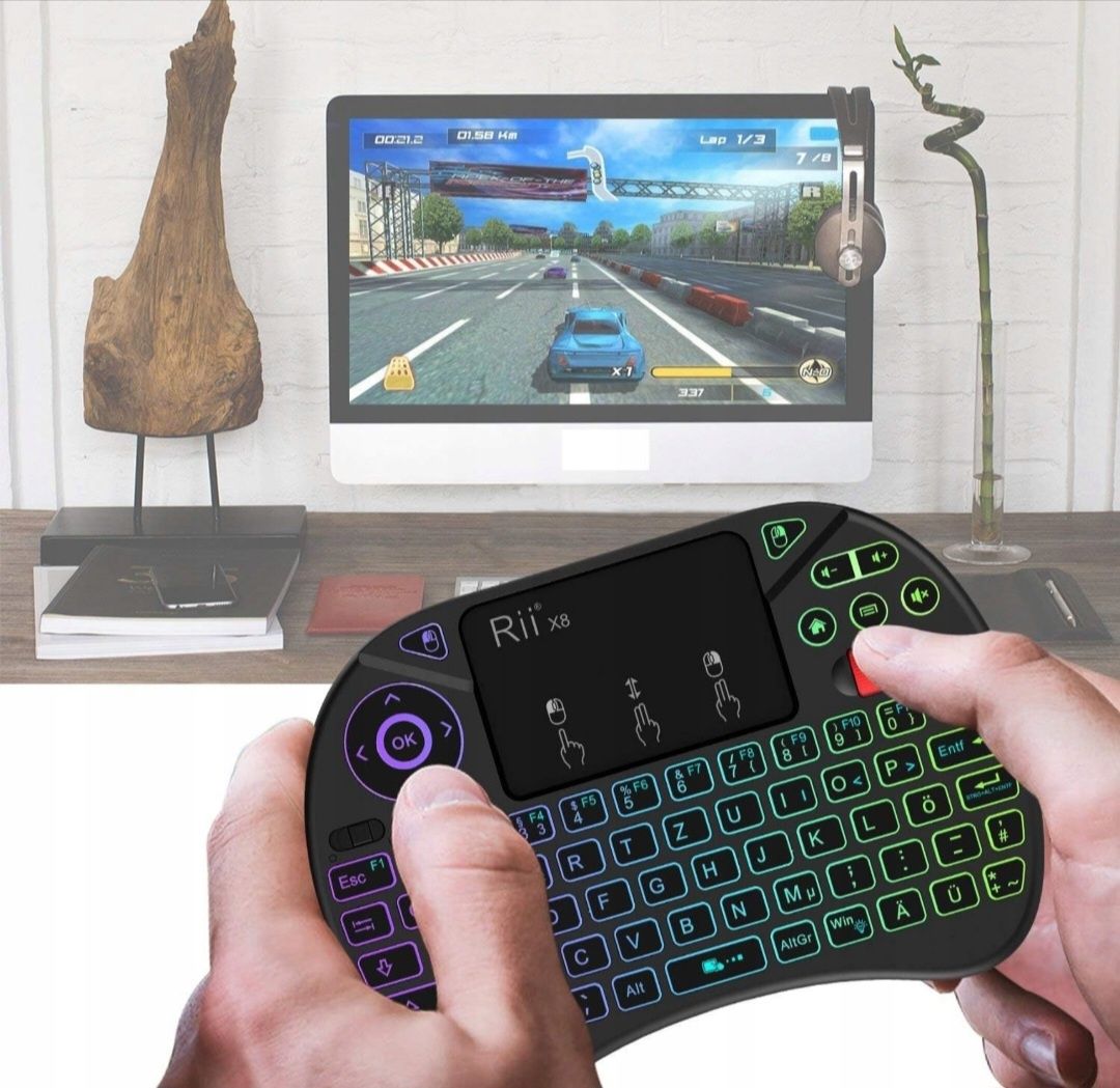 Mini Bezprzewodowa Klawiatura Touchpad Smart LED USB Rii X8