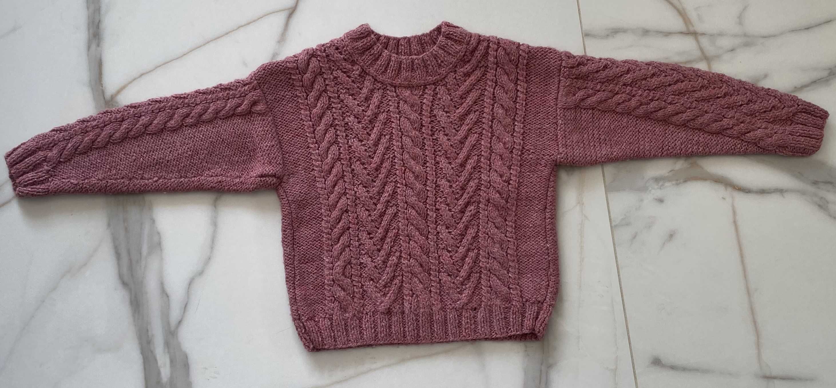 Handmade sweter 110-116 cm 5-6 lat SUPER modna dziewczynka brudny róż