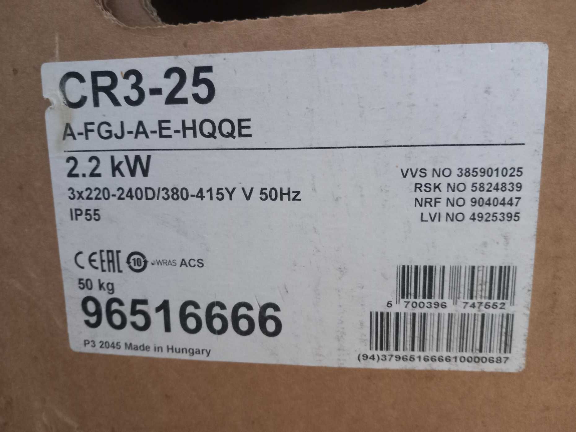 Bomba de água industrial GRUNDFOS CR 3-25 A-FGJ-A-V-HQQV