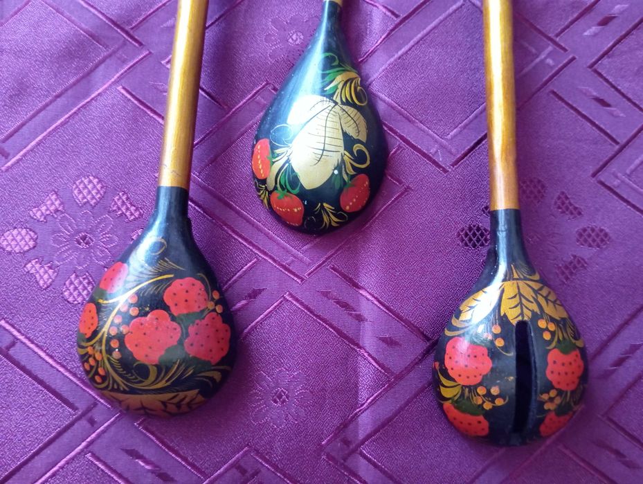 Ложки декоративные деревянные петриковская роспись (Сувенирные СССР)