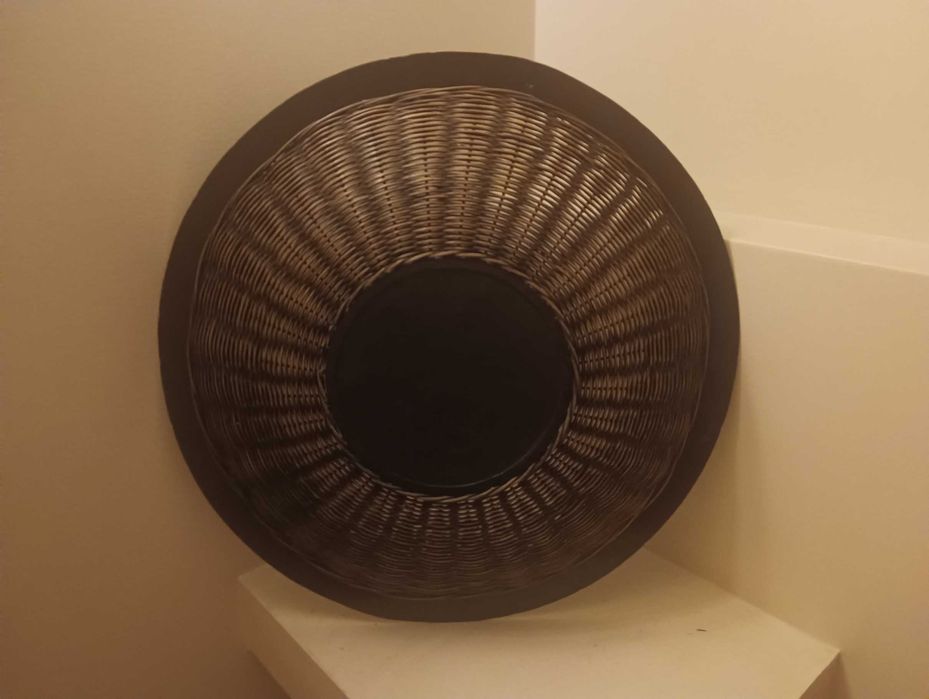 Cesta/Fruteira em vime e "chapa", centro de mesa 63 cm diâmetro