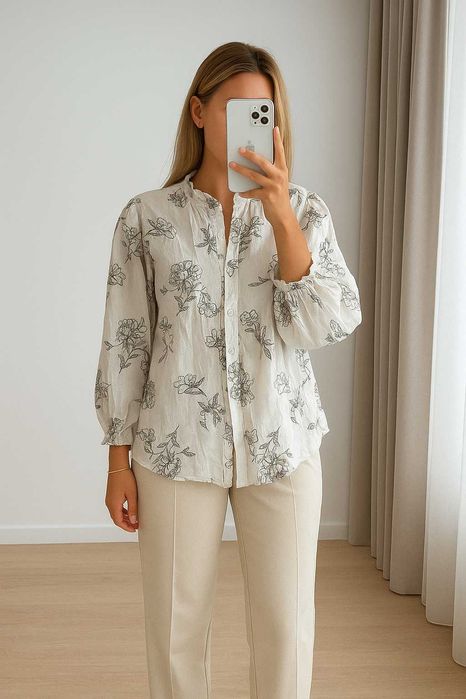 Zara koszula oversize w kwiaty 100% bawełna XS