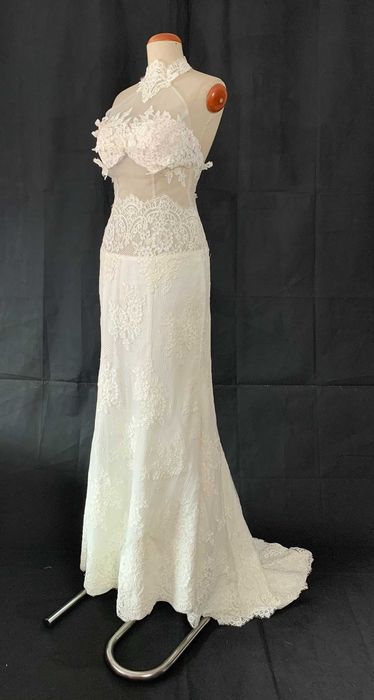 Nowa Suknia Ślubna Boho Glamour M 38 Koronka Syrenka Plecy Tren Piękna