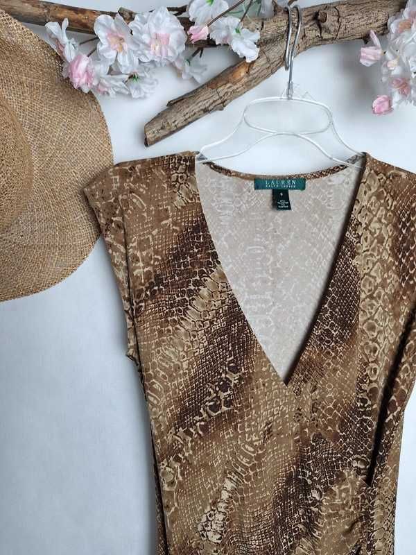 Sukienka Ralph Lauren 36 8 S print wzór skóra węża dekolt V kopertowy