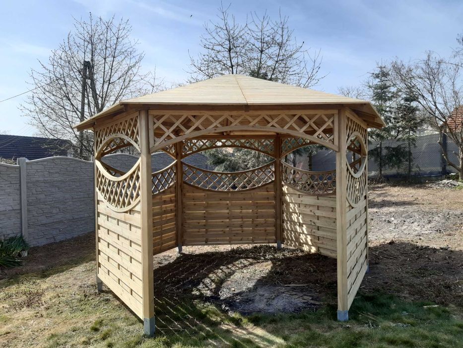 Altana PERGOLA z drewna !! 6 Kątna ALTANKA drewniana z dachem !!