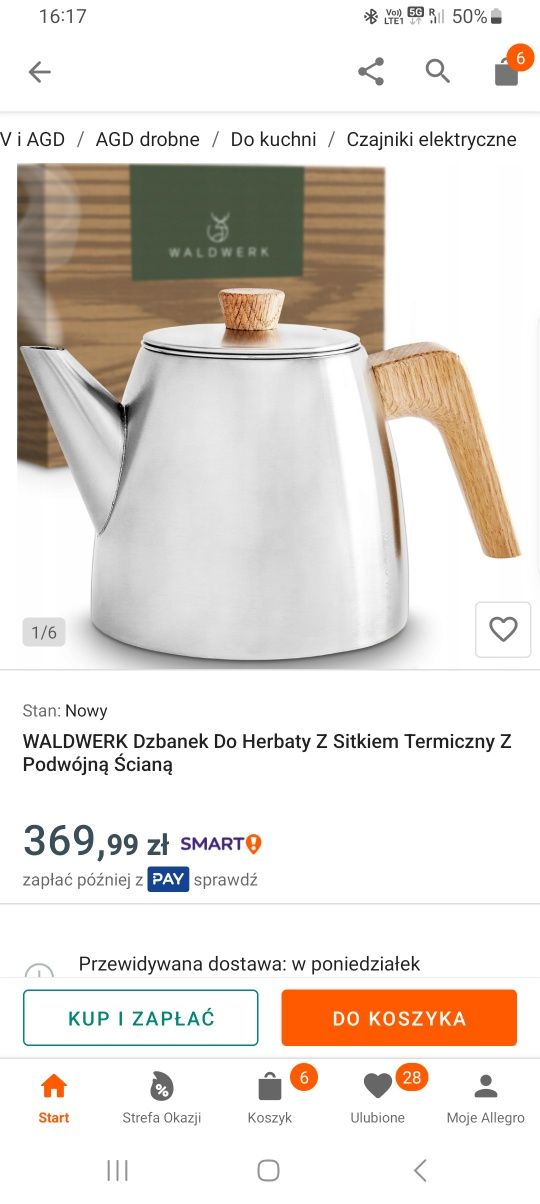 WALDWERK Dzbanek do herbaty z sitkiem z podwójna scianka
