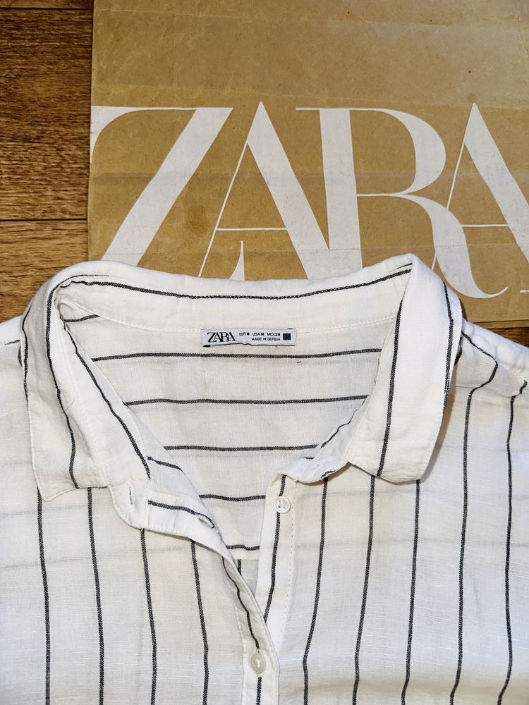 Женская белая льняная рубашка zara!Оригинал !