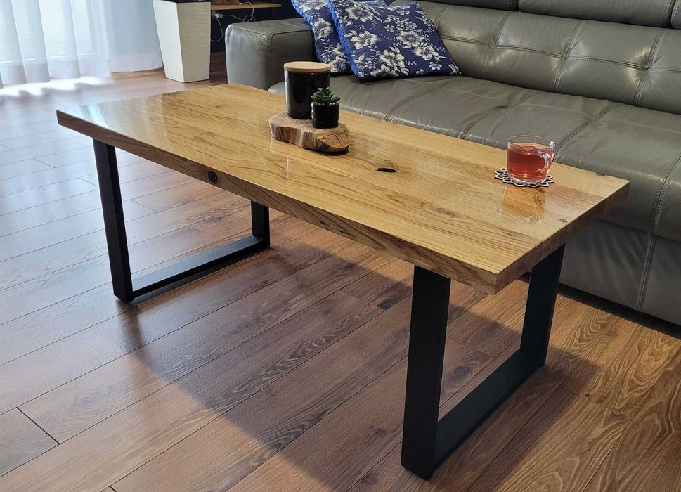 Dębowy stolik kawowy 118 cm, Ława, drewniany blat, Loft.