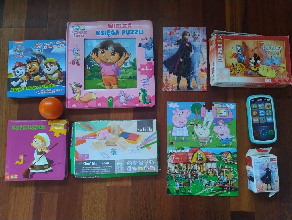 Puzzle Peppa psi patrol Elza Dora Mickey gry książka telefon Fischer P