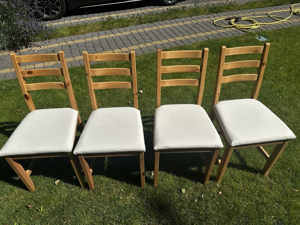 Stół + 4 krzesła, Ikea LERHAMN - biały, beżowy