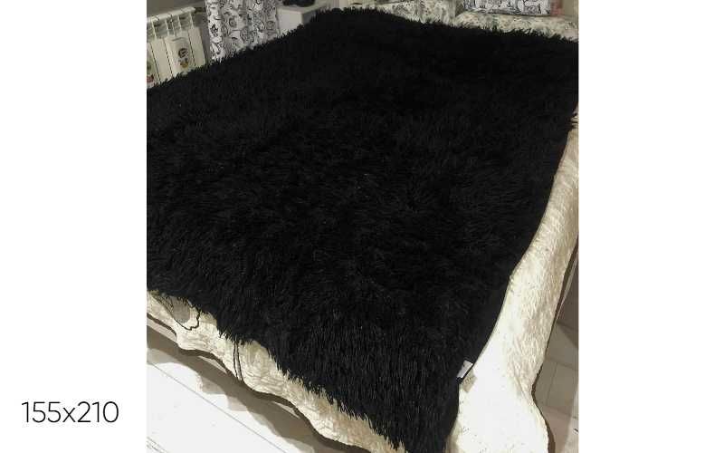 Gruby czarny koc futrzany dwustronny 155x210 cm