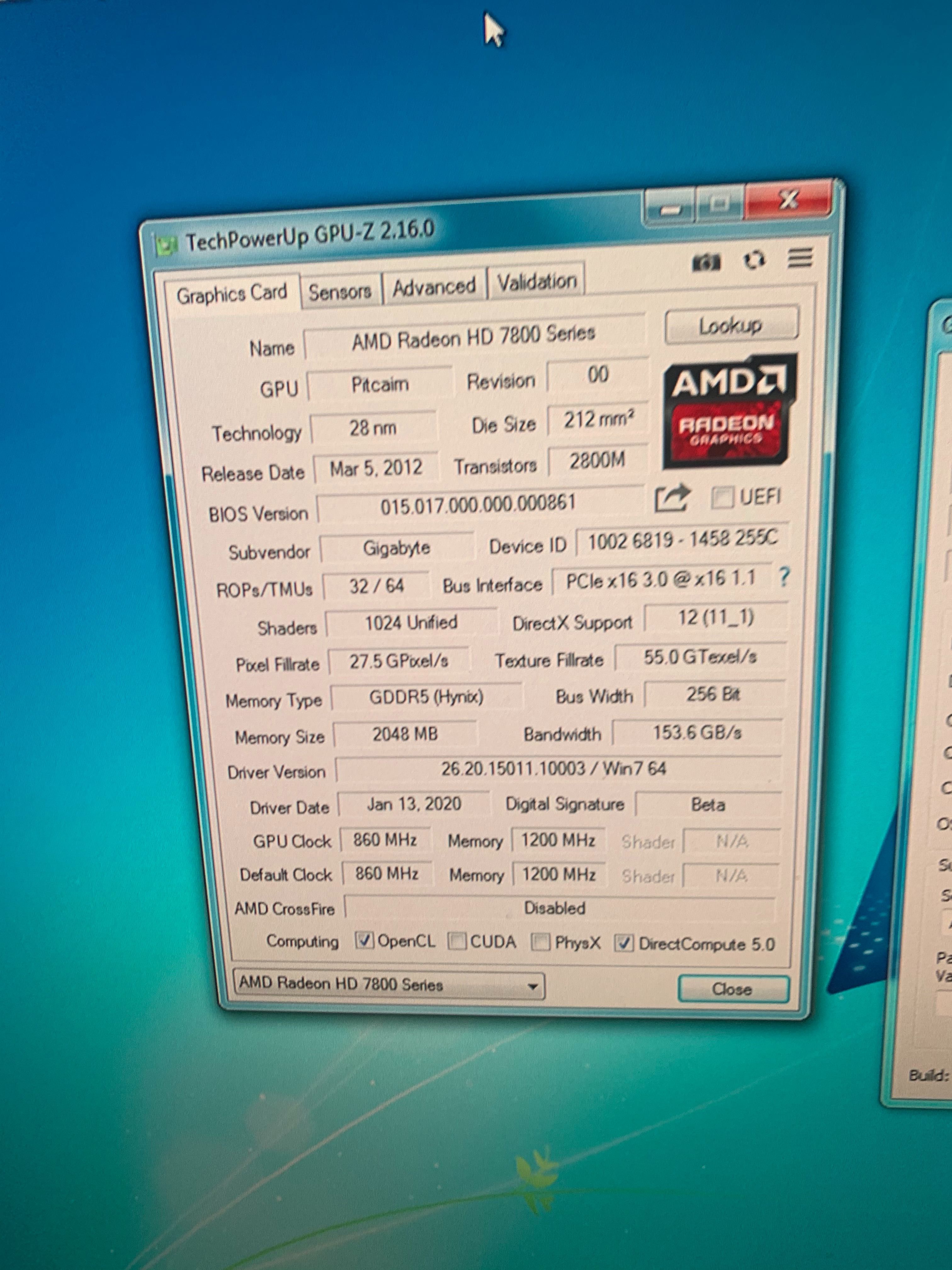 Gigabyte Radeon HD7850 2GB