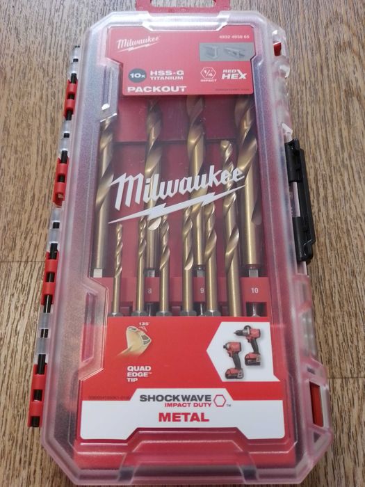 Набір свердл по металу PACKOUT RedHEX HSS-G TiN MILWAUKEE, (10шт)