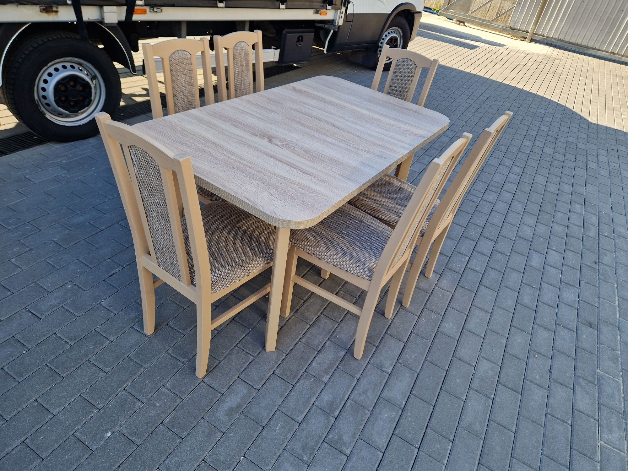 Nowe: Stół rozkładany+ 6 krzeseł, sonoma + cappuccino, dostawa cała PL