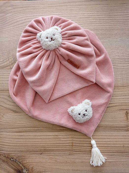 Turban i chusta dla dziewczynki, z misiem, welur