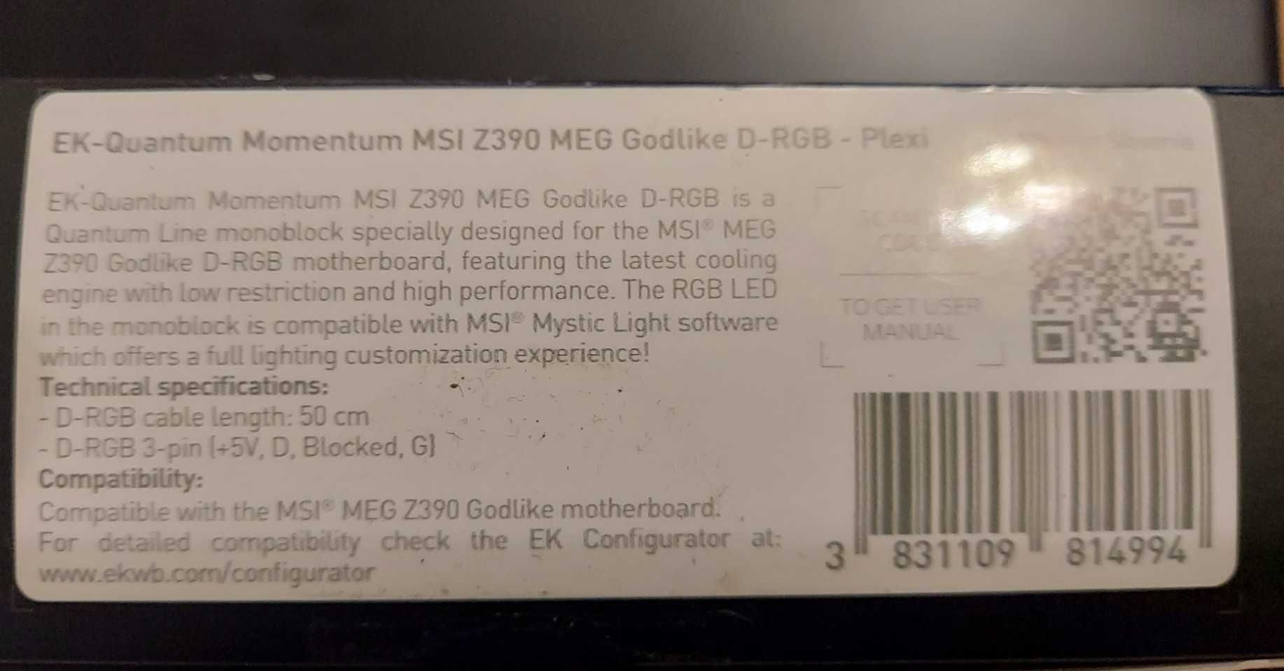 EK Water Blocks EK-Momentum MSI Z390 MEG Godlike D-RGB - Plexi