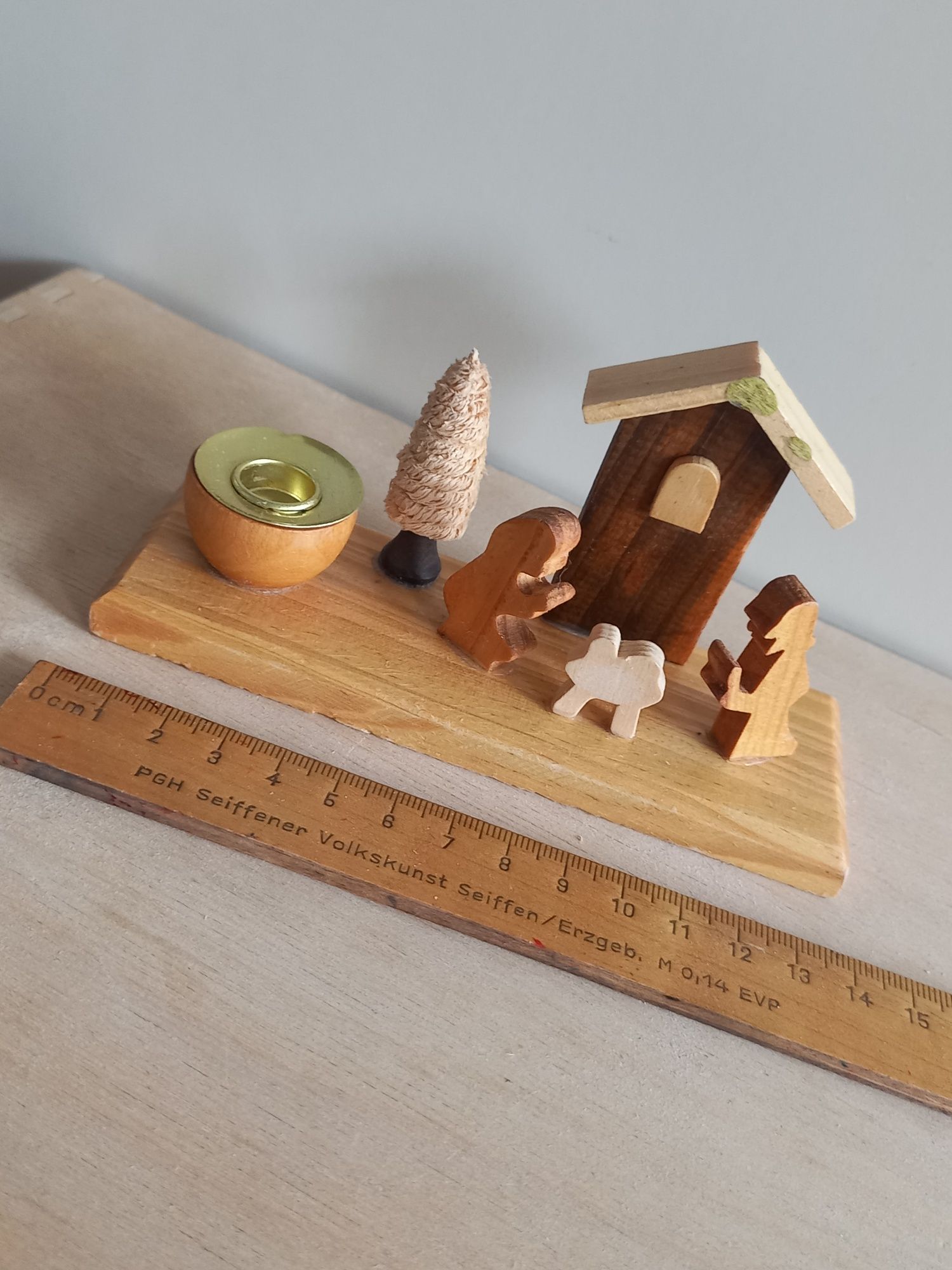 Szopka świecznik mini mała drewniana vintage
