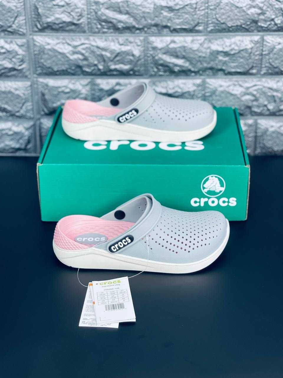 Шлепанцы Crocs LiteRide женские Повседневные Gray\Pink Хит сезона!