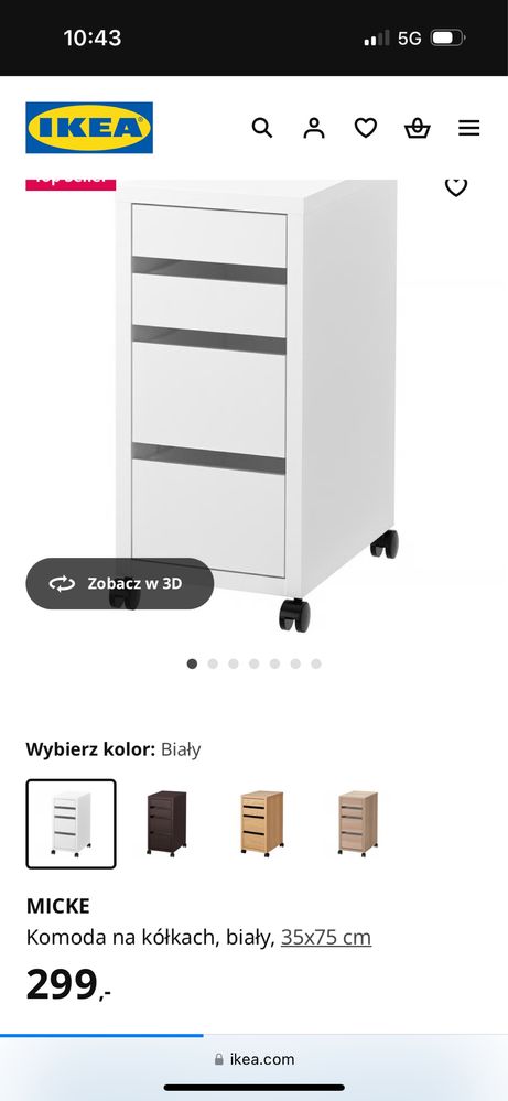 Ikea biurko szafka i szafka nocna biale micke